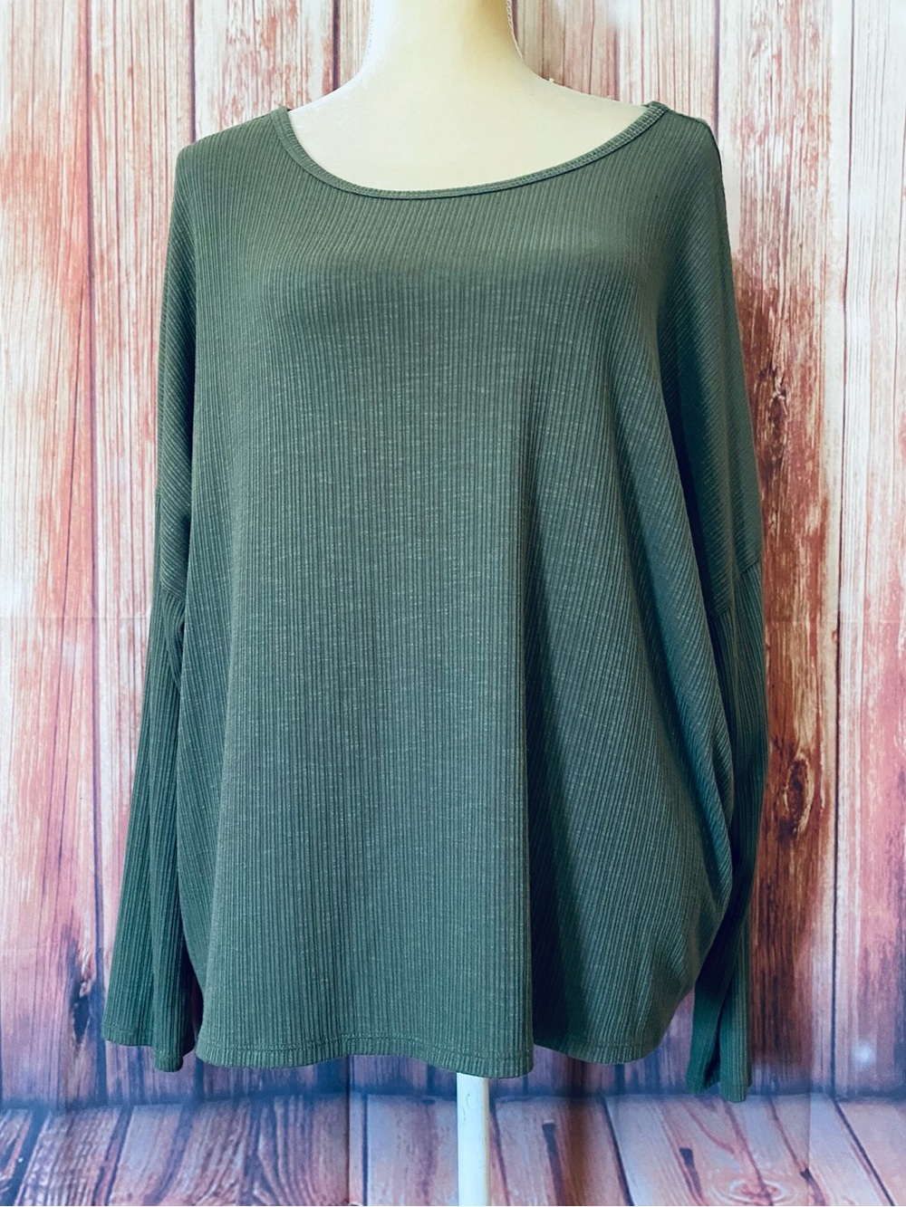 Women’s XL Blouse Old Navy Luxe Green 3/4 Sleeves Soft Rib Textured Oversized